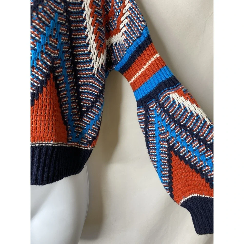 Womens Aztec Chunky Knit Sweater Measures Medium Cropped Fall Artsy Street wear